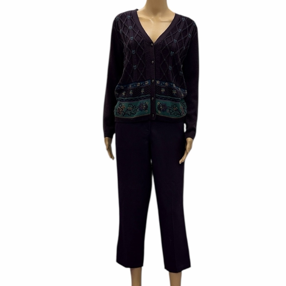 Vintage Koret Wool Blend Purple Cardigan and Pants Set Petite 4